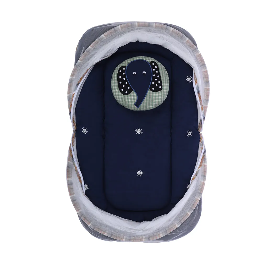 Abracadabra Gadda Set with Mosquito Net & Shaped Pillow Blue Elle Theme - Navy Blue