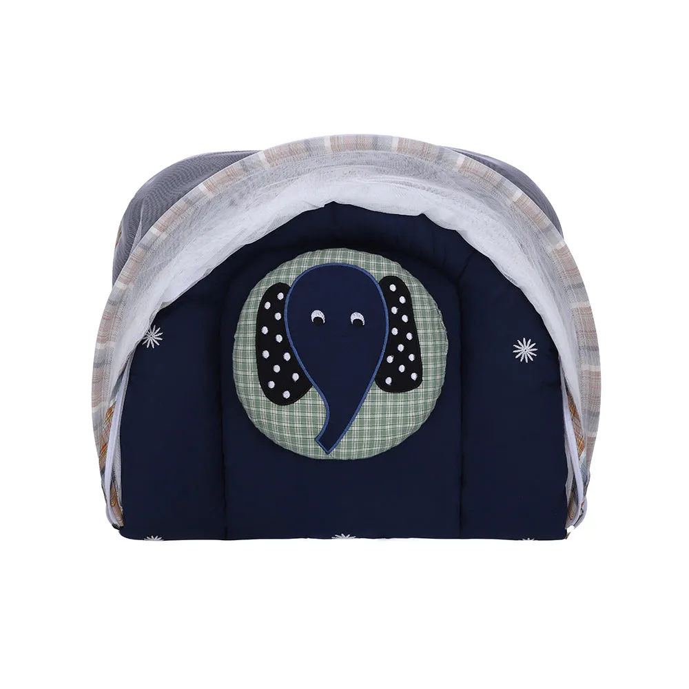 Abracadabra Gadda Set with Mosquito Net & Shaped Pillow Blue Elle Theme - Navy Blue