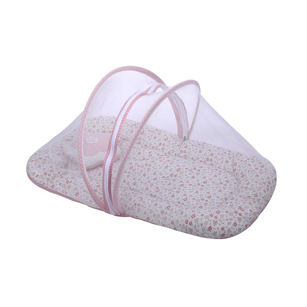 Abracadabra Gadda Set with Mosquito Net & Shaped Pillow Vintage Floral Theme - Pink