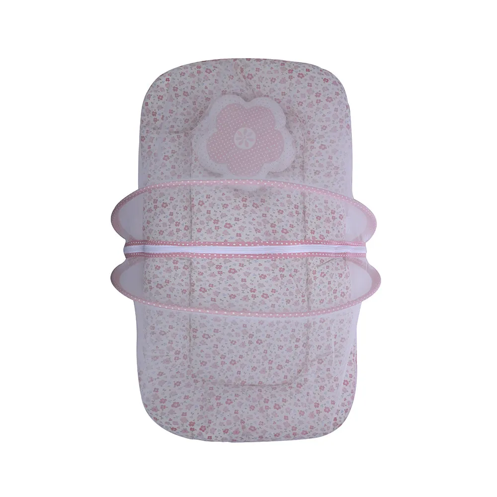 Abracadabra Gadda Set with Mosquito Net & Shaped Pillow Vintage Floral Theme - Pink