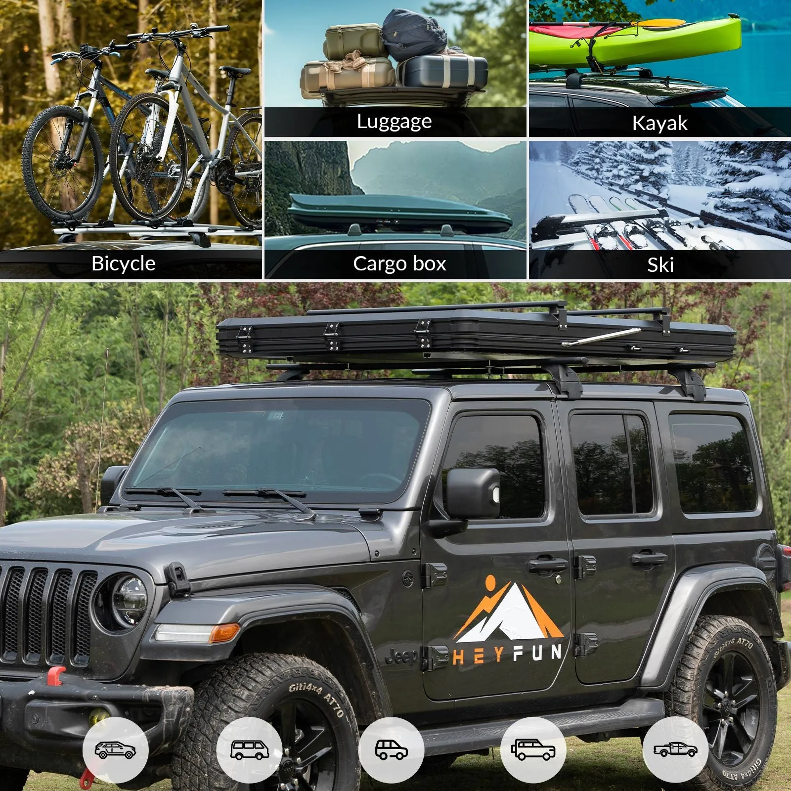 Adventurer Plus Rooftop Tent Hardshell with Side Awning, Air Conditioner Outlet with Bracket, &Replaceable Rain Flies, Truck Bed Tent for Camping, Pop Up Overland Roof Tents
