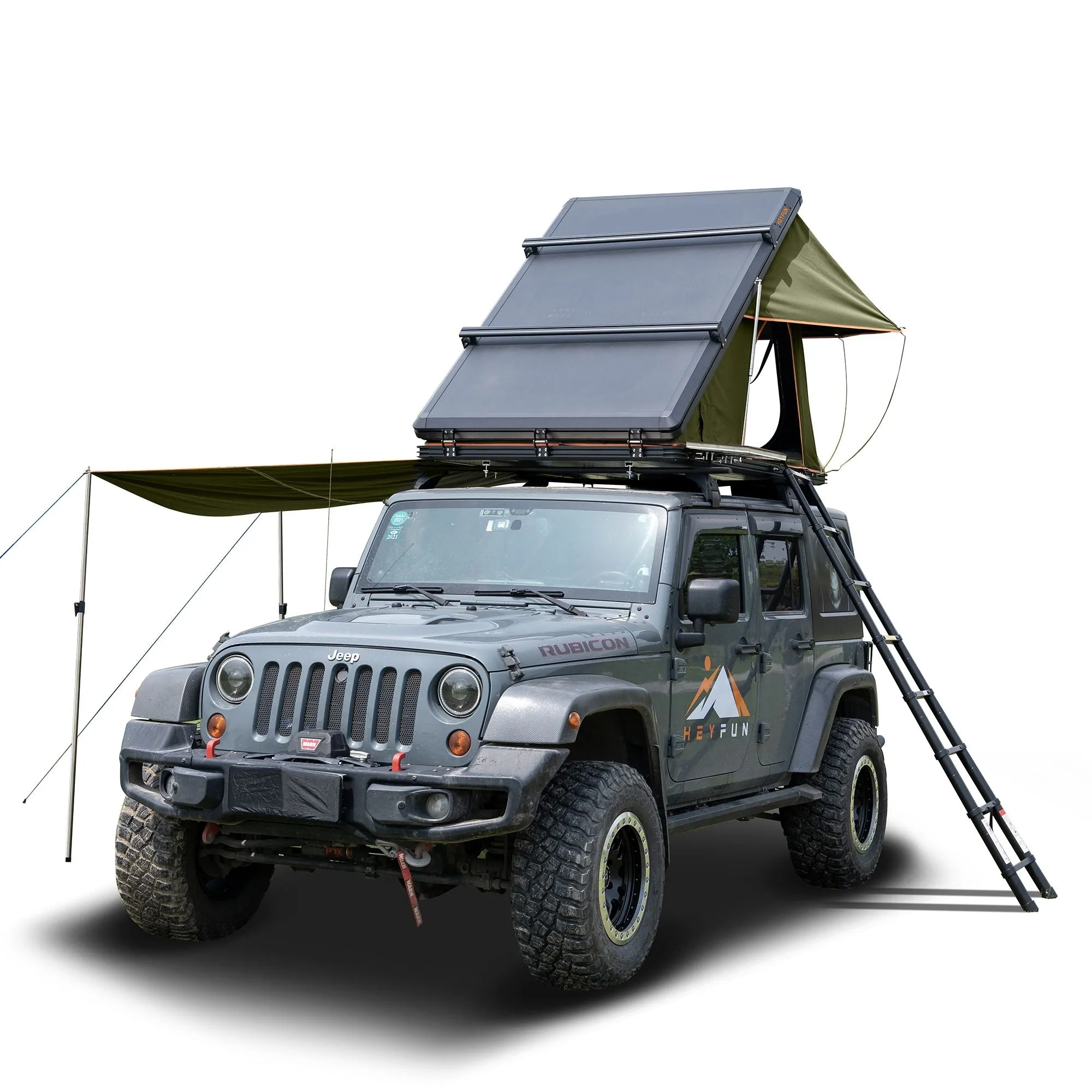 Adventurer Plus Rooftop Tent Hardshell with Side Awning, Air Conditioner Outlet with Bracket, &Replaceable Rain Flies, Truck Bed Tent for Camping, Pop Up Overland Roof Tents