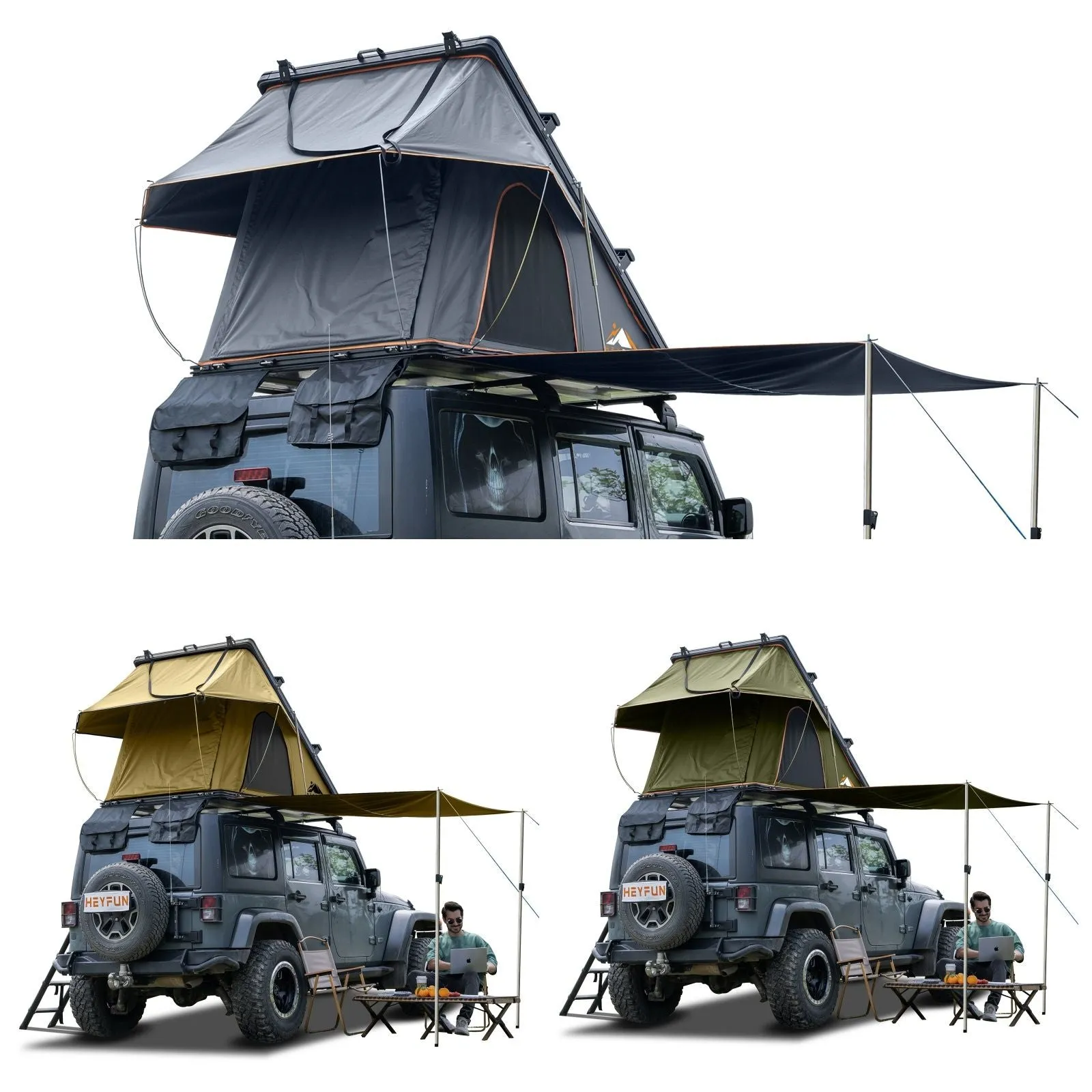 Adventurer Plus Rooftop Tent Hardshell with Side Awning, Air Conditioner Outlet with Bracket, &Replaceable Rain Flies, Truck Bed Tent for Camping, Pop Up Overland Roof Tents