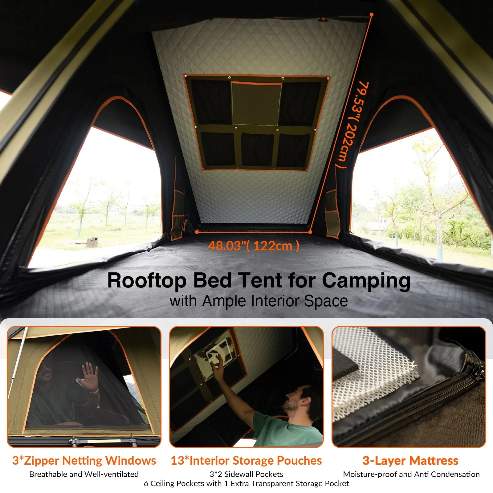 Adventurer Plus Rooftop Tent Hardshell with Side Awning, Air Conditioner Outlet with Bracket, &Replaceable Rain Flies, Truck Bed Tent for Camping, Pop Up Overland Roof Tents