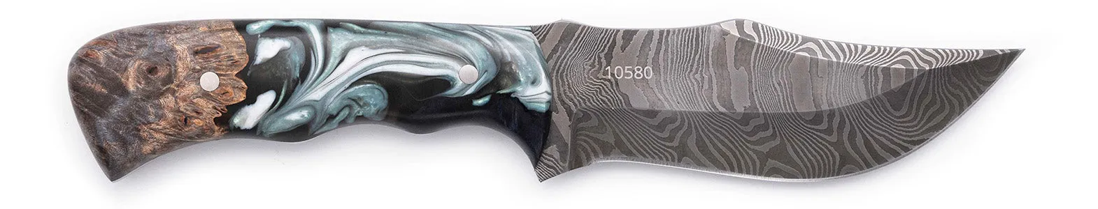 Carved Damascus Hunting Knife #10580