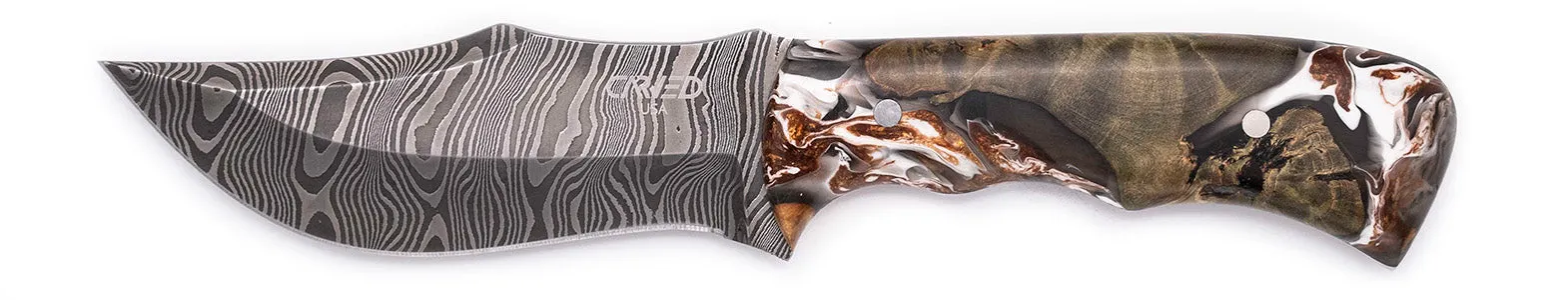 Carved Damascus Hunting Knife #10586