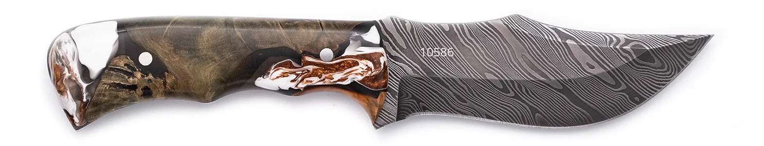 Carved Damascus Hunting Knife #10586