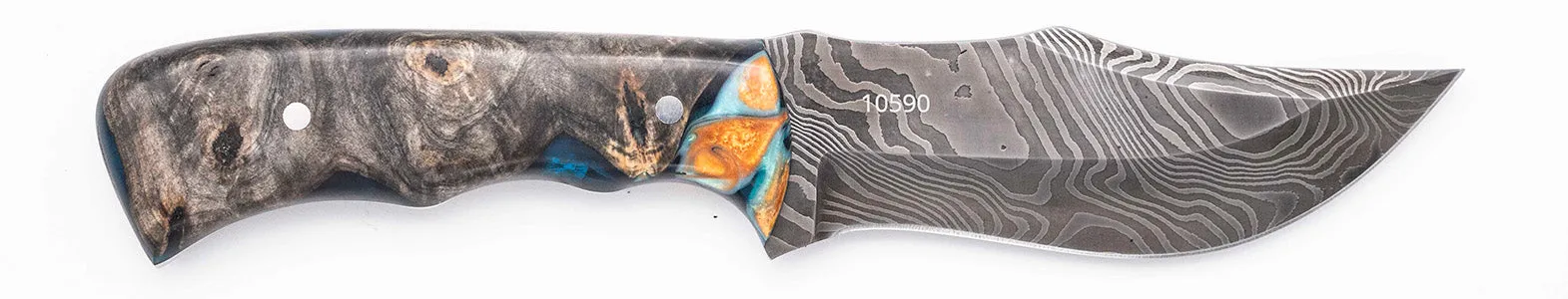 Carved Damascus Hunting Knife #10590