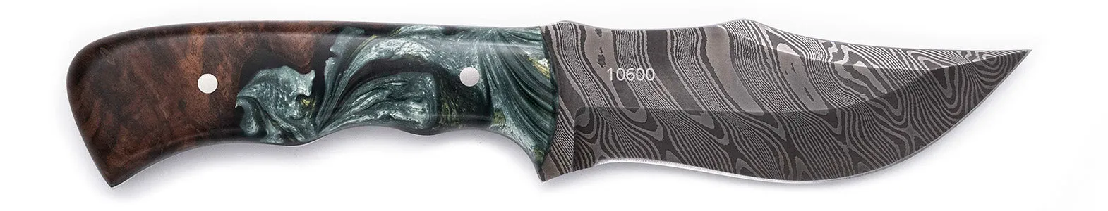 Carved Damascus Hunting Knife #10600
