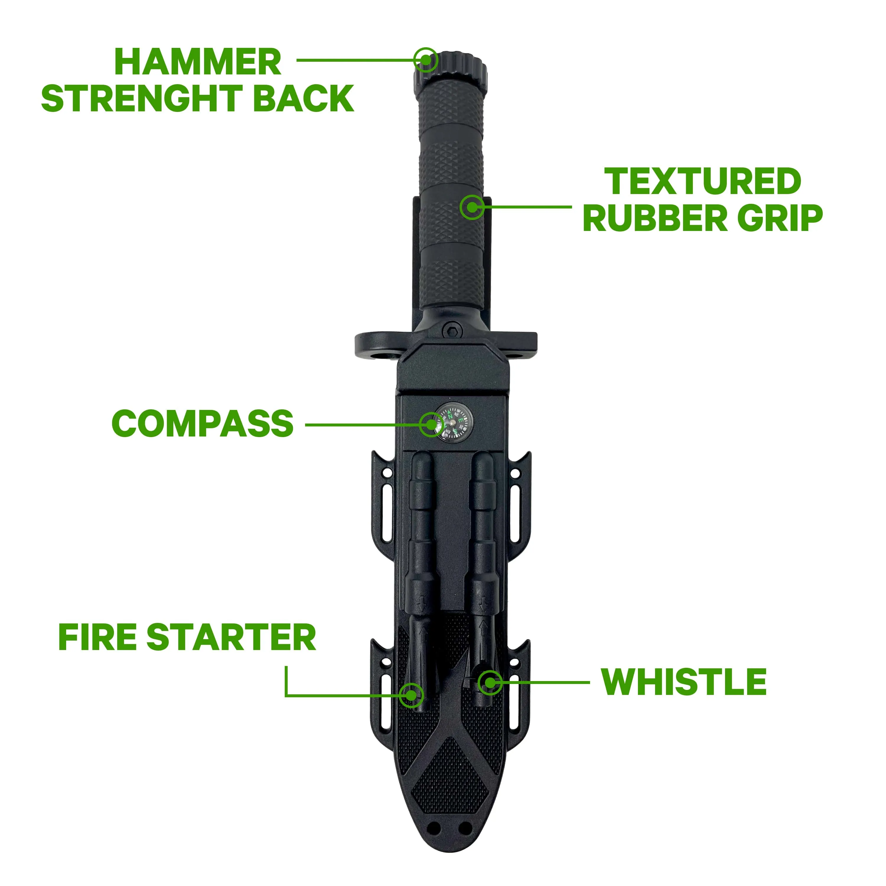 Humvee Next Gen. Survival Knife w/ Sharpener & Firestarter