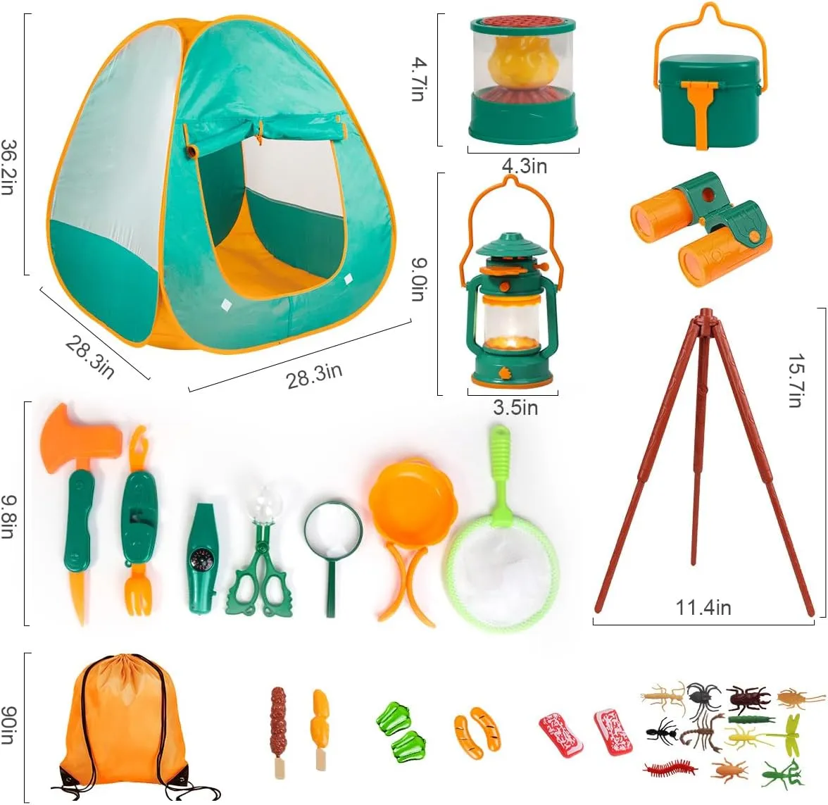 Meland Kids Camping Set with Tent - Toddler Toys for Boys with Campfire, Camping Toys for Kids Indoor Outdoor Pretend Play, Gift Idea for Boys Age 3,4,5,6 Year Old Birthday Christmas (Green)