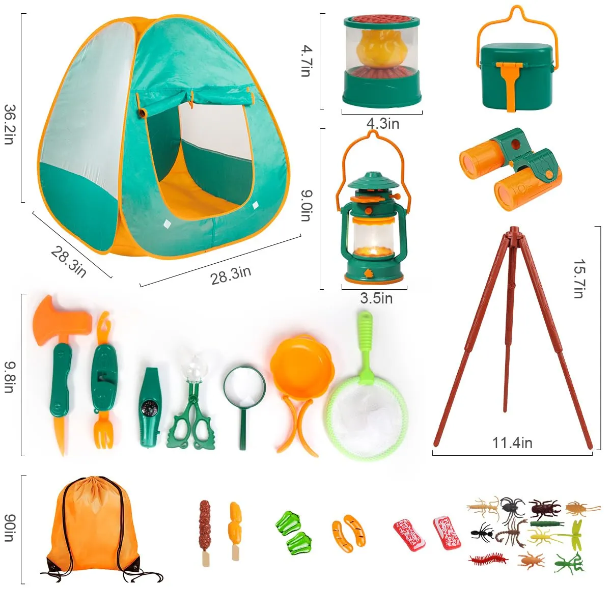 Meland Kids Camping Set with Tent - Toddler Toys for Boys with Campfire, Camping Toys for Kids Indoor Outdoor Pretend Play, Gift Idea for Boys Age 3,4,5,6 Year Old Birthday Christmas (Green)