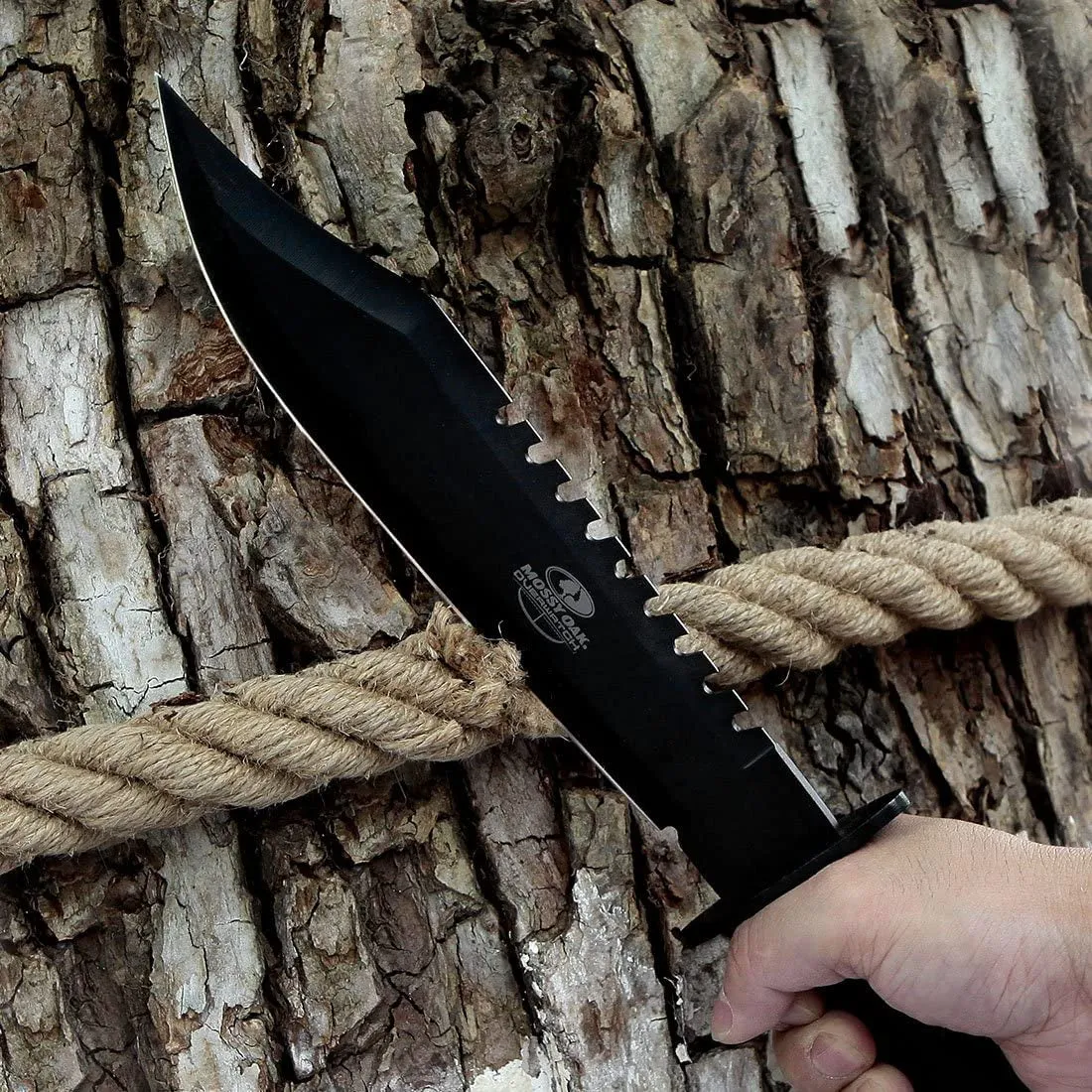 Mossy Oak Survival Hunting Knife with Sheath, 15-Inch Fixed Blade Tactical Bowie Knife with Sharpener & Fire Starter for Camping, Outdoor, Bushcraft
