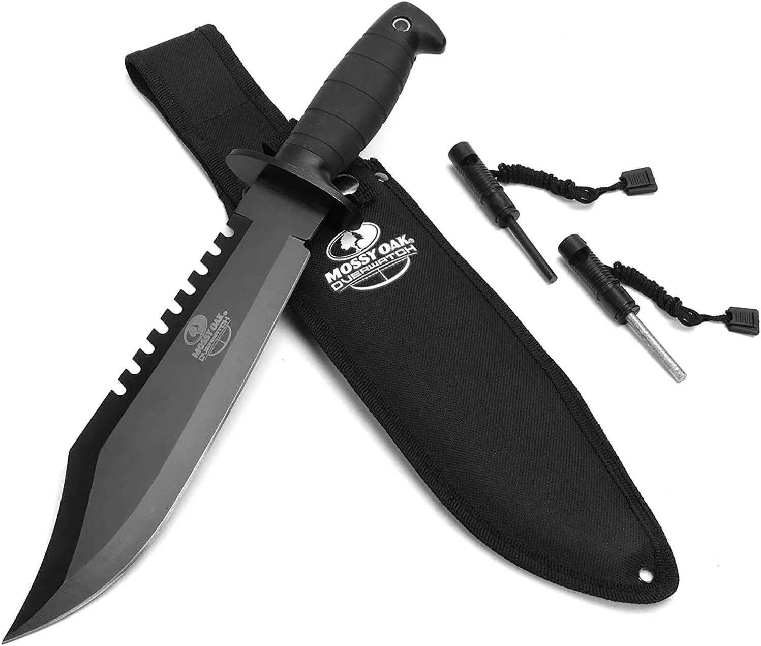 Mossy Oak Survival Hunting Knife with Sheath, 15-Inch Fixed Blade Tactical Bowie Knife with Sharpener & Fire Starter for Camping, Outdoor, Bushcraft