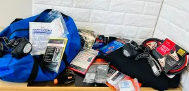 New 20 Piece Auto Emergency Kit! Includes Booster cables, Blanket, 2 headlamps, tire gauge, emergency tool   Much More!