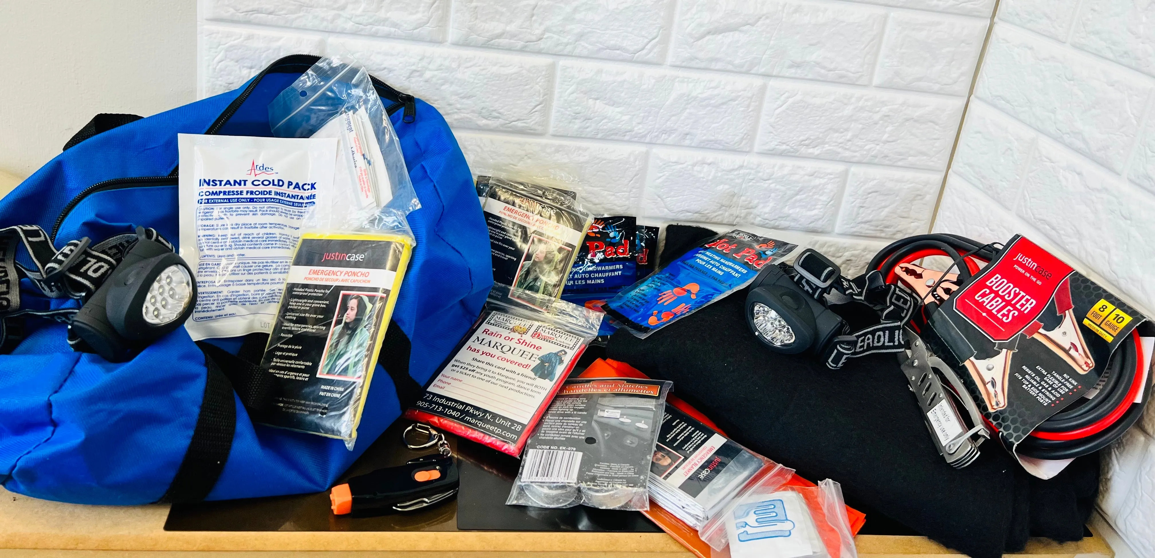New 20 Piece Auto Emergency Kit! Includes Booster cables, Blanket, 2 headlamps, tire gauge, emergency tool   Much More!