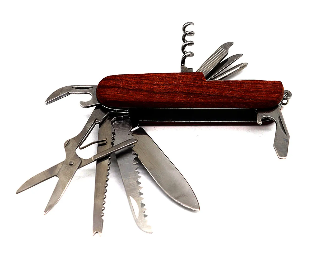 Stainless Silver Blade Folding Knife with dark wood handle